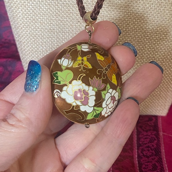 Vintage Cloisonné Golden Blossom Pendant - Picture 6 of 11